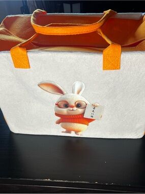 Kids Plush Bunny Tote Bag with Orange Handles